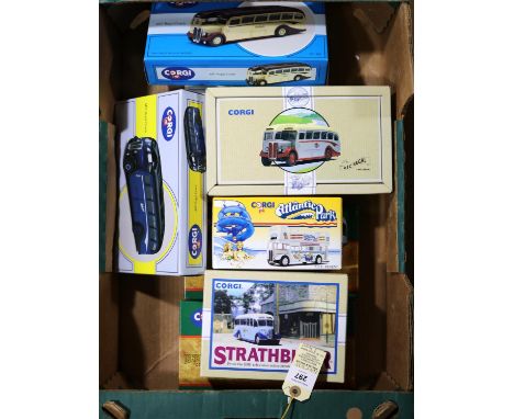 20x Corgi buses and coaches. Including; Sunbeam Utility Trolleybus, Maidstone. Burlingham Seagull, King Alfred. Karrier W Tro