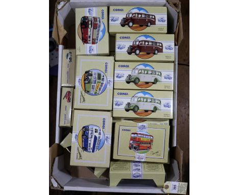 18 Corgi Classics. 3x Guy Arab, London Transport, Maidstone and Yorkshire Woollen District. A Bristol K Utility Bus, Cardiff.