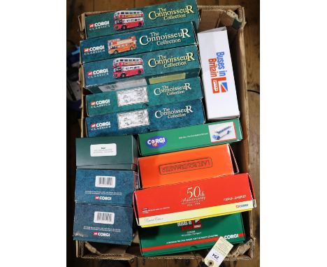 26x Corgi buses and coaches sets. Including 4x 'Routemasters in Exile' 4-bus sets; The North, The South, The Midlands and Sco