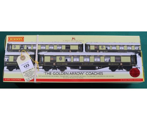 A Hornby '00' gauge Coach Pack 'The Golden Arrow' Coaches (R4196). Comprising 3x First Class Cars 'Adrian', 'Onyx' and 'Zenob