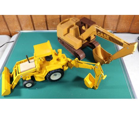 4 large scale heavy plant/construction vehicles. 2x ERTL 1:16 scale Case 580 Super E Backhoe Loader and a John Deere Backhoe 