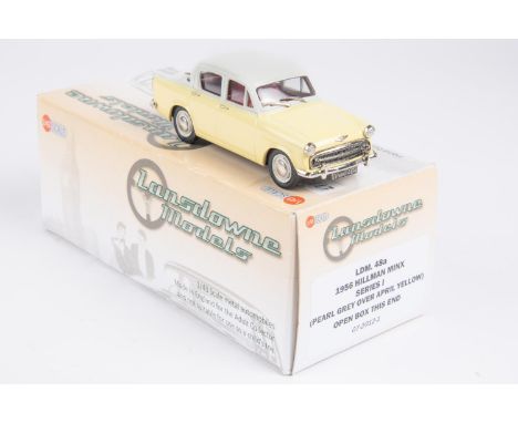 Lansdowne Models LDM.48a 1956 Hillman Minx Series 1 (Pearl Grey Over April Yellow), with red interior, grey wheels with hubca