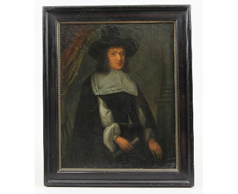 Flämischer Maler des 17. Jhd.Gemälde, Öl auf Holz, Portrait eines flämischen Edelmannes mit Dokumentenrolle, unsigniert, 47,5