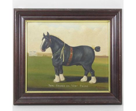 Pat Behan, contemporary, Tom Thumb in War, painting, signed and dated 1984, oil on panel, 25 x 29cm