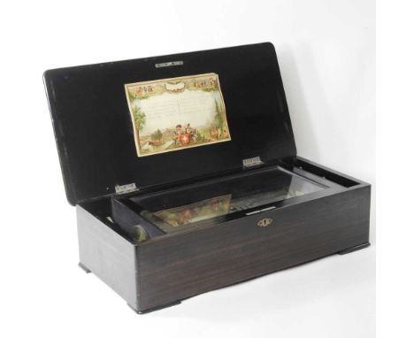 A 19th century Swiss rosewood and marquetry cased musical box, playing ten airs55w x 27d x 14cm high