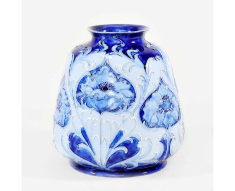 A James Macintyre florian ware vase, circa 1905, decorated in the Blue Cornflower pattern, printed marks and painted M.733 to