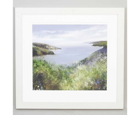 ARR Amanda Hoskin, b1965, Silver Light Over Fowey, The Hall Walk, signed with initials, oil on board, 37 x 41cm, Red Rag Gall