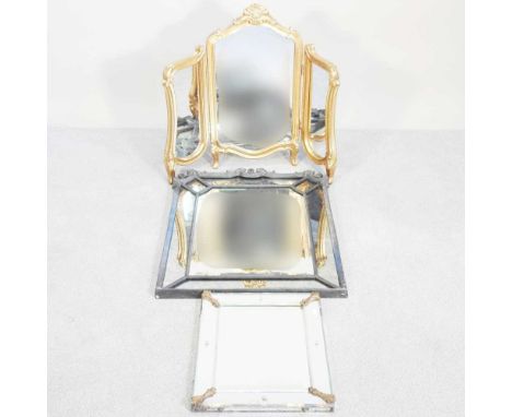 An antique style marginal wall mirror, 86 x 66cm, together with a gilt dressing mirror and a wall mirror (3)