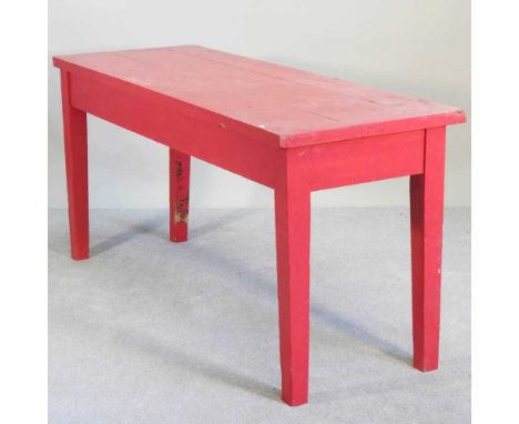 An early 20th century red painted side table176w x 61d x 80h cm