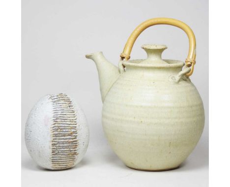 A stoneware vase, in the manner of Alan Wallwork, with textured decoration, signed W to base, 13cm high, together with a St I
