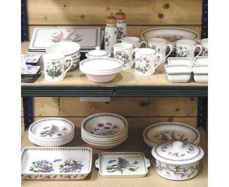 A collection of Portmeirion Botanic Garden pattern table wares, together with a brass swing framed dressing table mirrorOvera