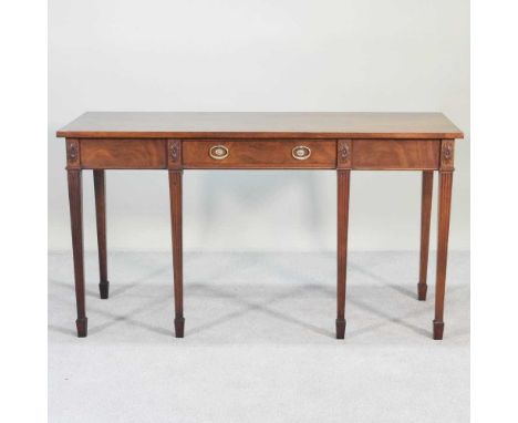 A Regency style mahogany console table, 20th century, containing a frieze drawer, on fluted legs137w x 56d x 75h cm
