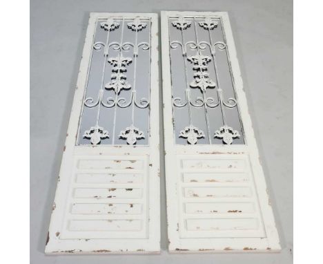 A pair of rustic white painted shutter wall mirrors,151 x 42cm (2)