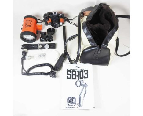 A Nikonos-V underwater camera, with accessories