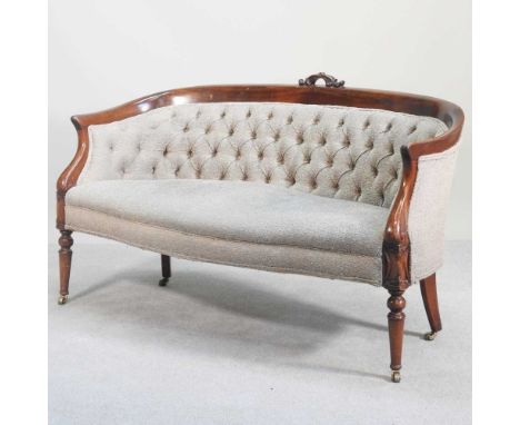A Victorian blue upholstered sofa, with a buttoned back, on turned legs152w x 76d x 86h cm