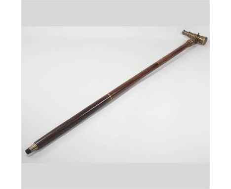 A brass mounted novelty walking stick, with a hinged telescope handle, 98cm long