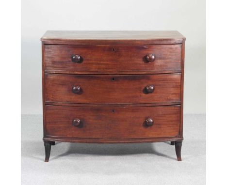 A 19th century mahogany bow front chest of drawers, on swept bracket feet99w x 54d x 89h cm