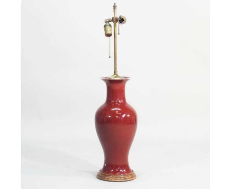 A Chinese sang de boeuf glazed table lamp base, 82cm highOverall condition looks to be complete and undamaged, althought it i
