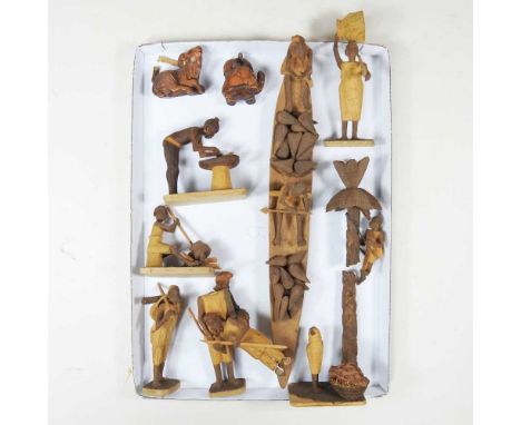 Two netsuke, together with a collection of African carved figures