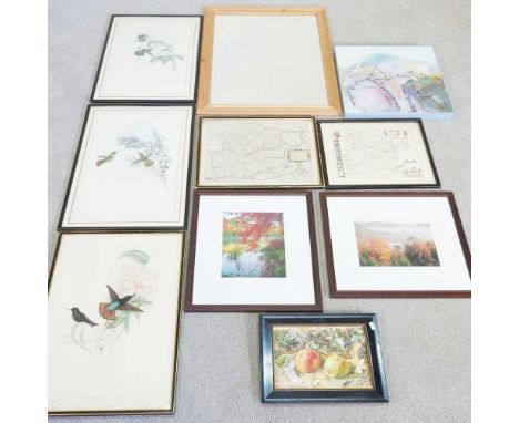 An engraved map of Essex, together with another, various pictures and a wall mirror