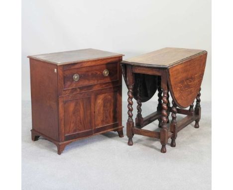 A 1930's oak gateleg table, together with a 19th century mahogany commode chest, 91cm (2)91w x 42d x 72hcm