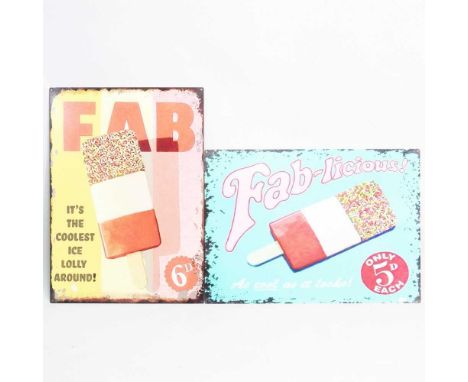 A Fab ice cream enamel advertising sign, 70 x 50cm, together with another (2)