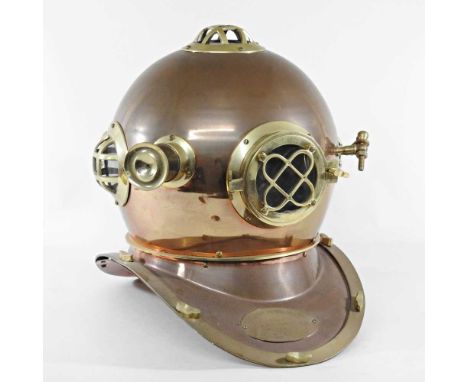 A reproduction vintage copper diver's helmet, 44cm high