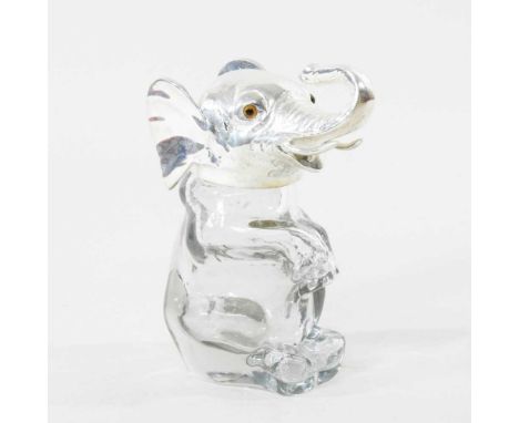 A glass jar with plated mounts, in the form of an elephant, 13cm high