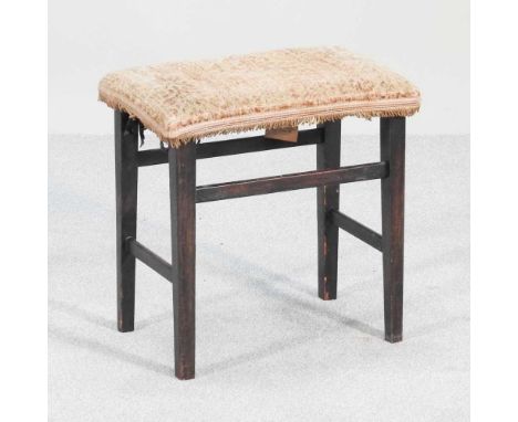 A George V oak Coronation stool, with an upholstered seats, on square legs, stamped North &amp; Son West Wickham. This stool 