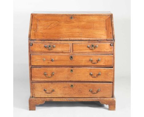 An 18th century fruitwood bureau, on bracket feet91w x 51d x 104h cmOverall condition is usable, but showing signs of age, we