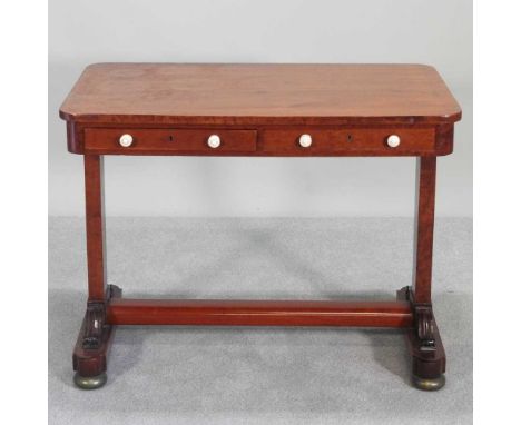 A Victorian sofa table, on a platform base. Note: a non-transferable ivory exemption certificate has been granted for this it