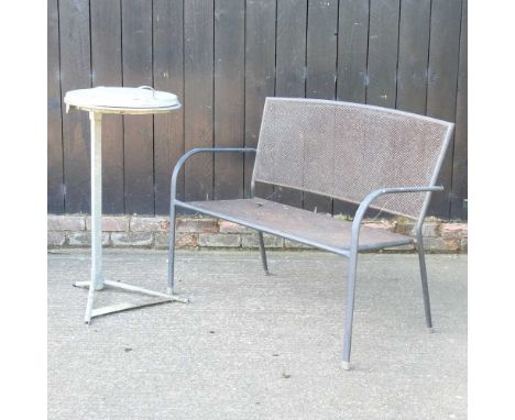 A metal garden bench, together with a galvanised stand (2)109w x 60d x 87hcm
