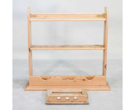 A pine hanging wall shelf, together with another (2)103w x 26d x 97hcm