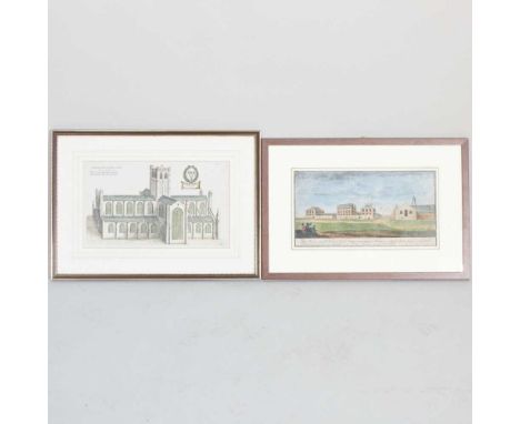 After Daniel King (d.1664), The South Prospect of the Cathedral Church of Bath, coloured etching, visible sheet 18.5 x 31cm, 
