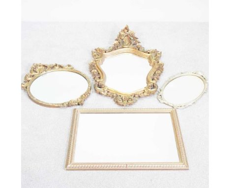 An ornate Italian style carved wood and gilt framed wall mirror, 98 x 59cm, together with three others smaller (4)