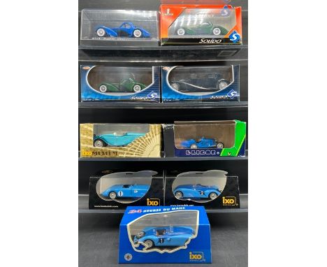 9 1:43 scale Bugatti models from IXO (4), Solido (4) and Eligor (1)(1600g)ixo LM1937 Bugatti type 57G #2 Winner Le Mans 1937i