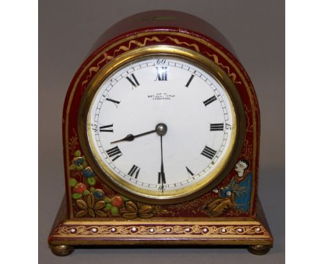 A Chinese lacquered, painted and gilt mantel clock 