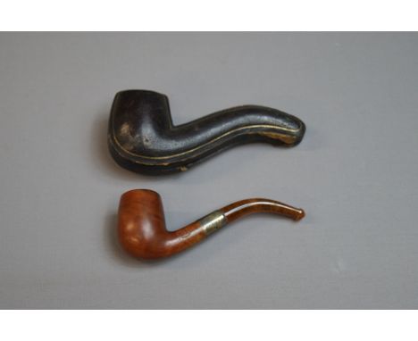 A cased briar silver-mounted cased pipe