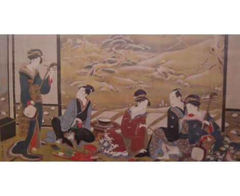 Utagawa Toyoharu (1735 - 1814), a contemporary lithograph after the original painting on silk from the Medici collection "Win