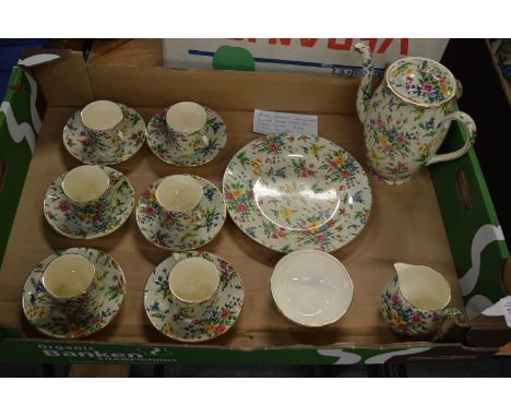 A Royal Winton Grimwades Queen Anne needlepoint chintz pattern six place coffee service.