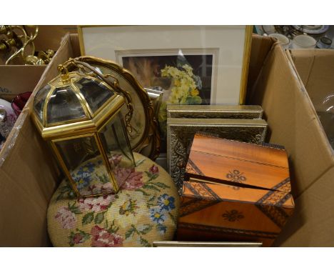 A hall lantern, stool, prints etc.