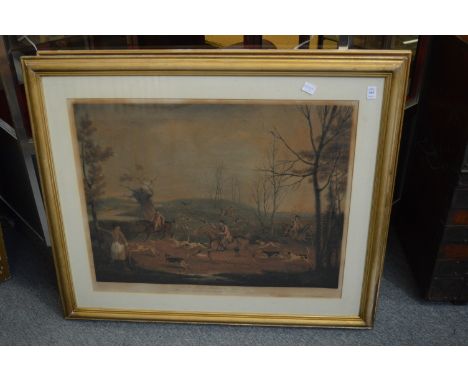 Large fox hunting print together with another print depicting The Grand Canal, Venice.