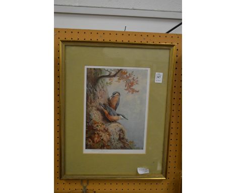 Archibald Thorburn, birds on a tree, colour print, pencil signed.