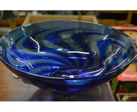 Robert Marshall blue glass swirl pattern pedestal bowl.