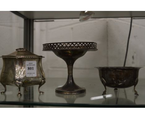 A silver tea caddy and two other items.