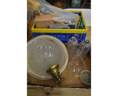 Decorative glassware, ceiling light and other items.