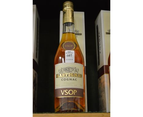 A boxed 500ml bottle of Rastignac VSOP cognac.