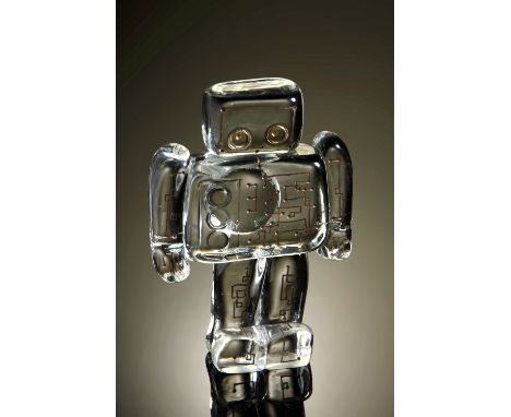 Laura Birdsall - George Turner - Robot Kevin Fillip Steve - A large blue glass robot with applied white glass circuit board a