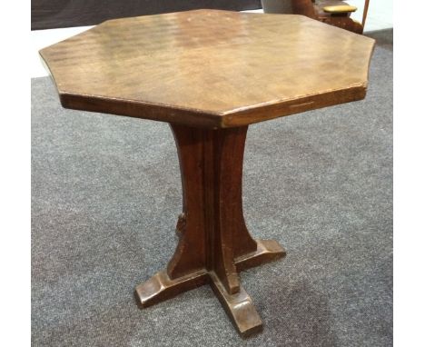 Robert 'Mouseman' Thompson - An oak occasional table of octagonal form, the adzed top above a quatre-foil pedestal base with 