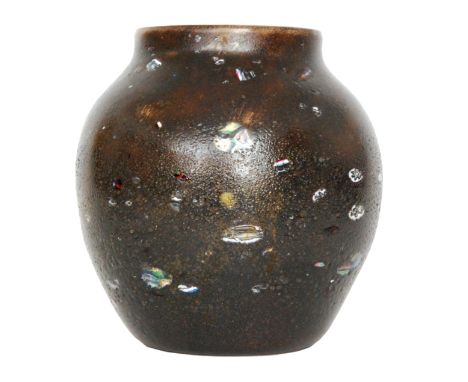 Monart - A large 1930s shape A Stoneware vase of spherical form with collar neck, decorated with a dark cinnamon stoneware ef